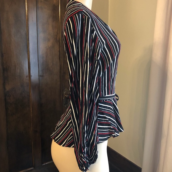 YUMI KIM Posh Life Surplice Wrap Stripe Blouse - Picture 6 of 8
